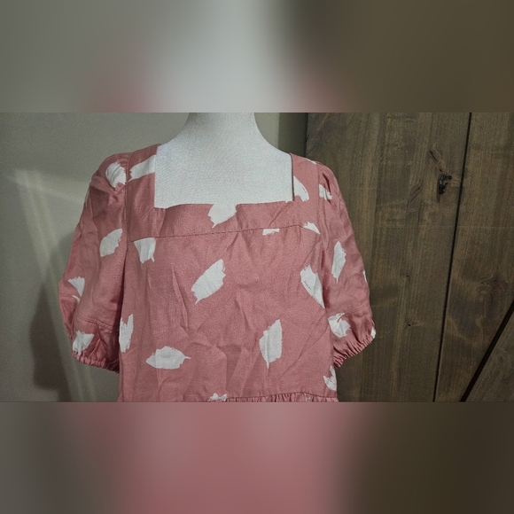 ANN TAYLOR LOFT Brushstroke Square Neck Swing Dress in pink/white. Size L NWT - Picture 8 of 15